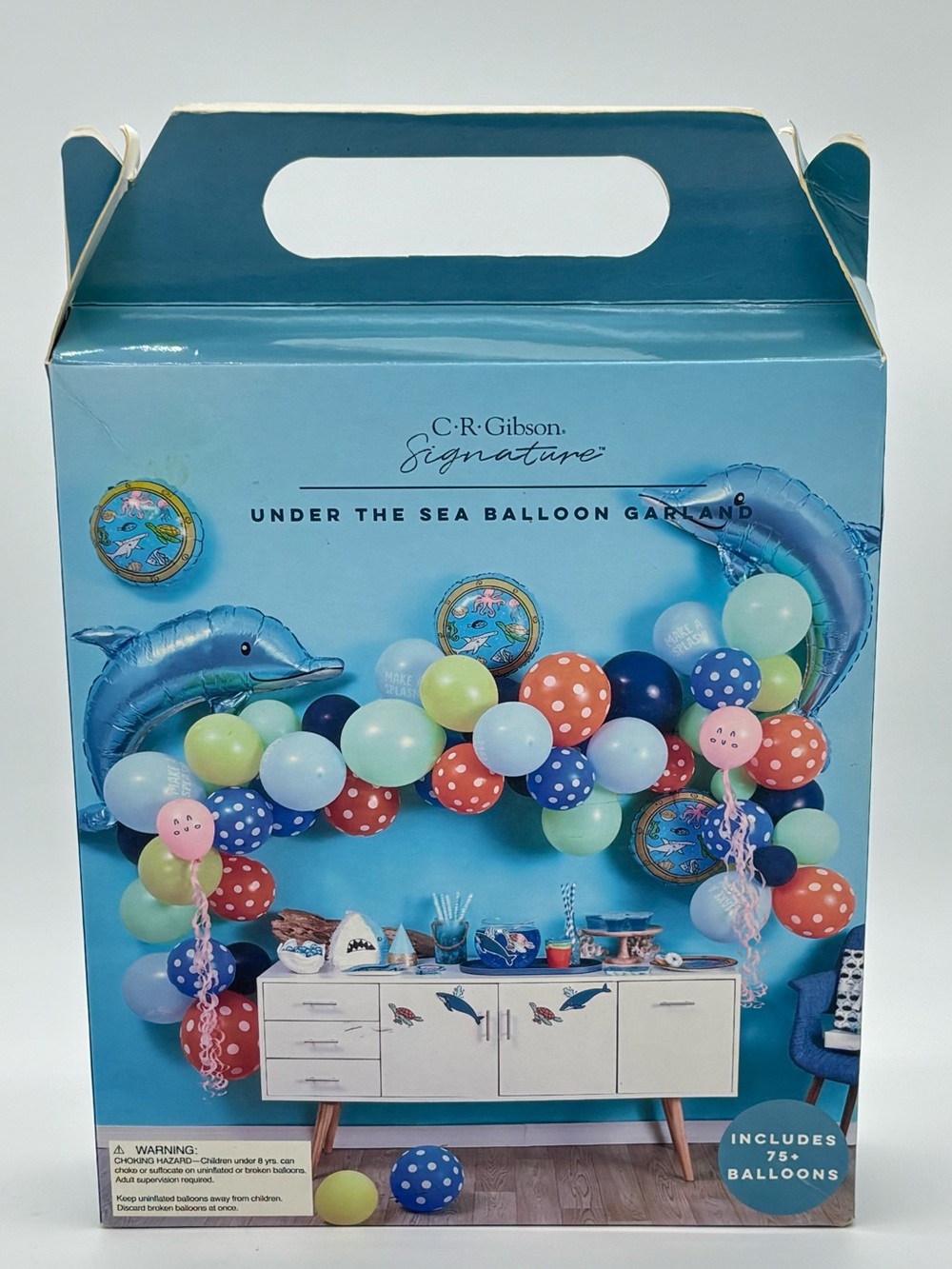 C R Gibson Signature Under The Sea 75+ Balloon Garland Kit Dolphin Party Decor